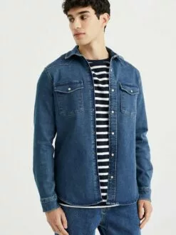 WE FASHION Chemises En Jean Coupe Slim Chemise Homme Bleu -WE FASHION Magasin En Ligne 06b4eb3af8ca9a7246239de5d527b92c