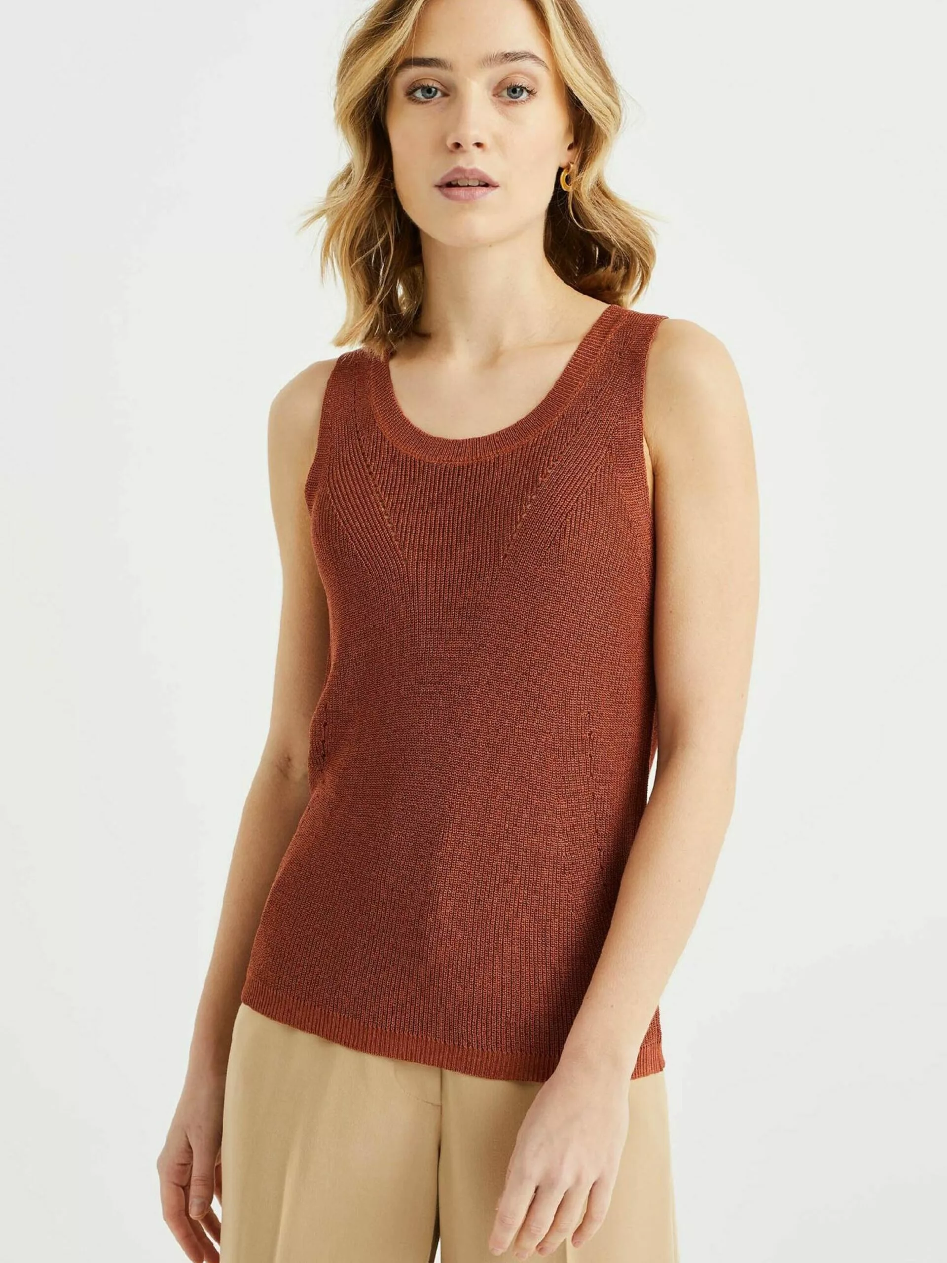 WE FASHION T-shirts Et Tops Tops En Tricot Femme Rouille 2 WE FASHION T-shirts Et Tops Tops En Tricot Femme Rouille – Image 2