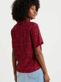 WE FASHION Blouses à Manches Courtes Chemisier Femme Lie De Vin / Rouge Clair -WE FASHION Magasin En Ligne 32ec477fa0e543619ddb046e1648512d