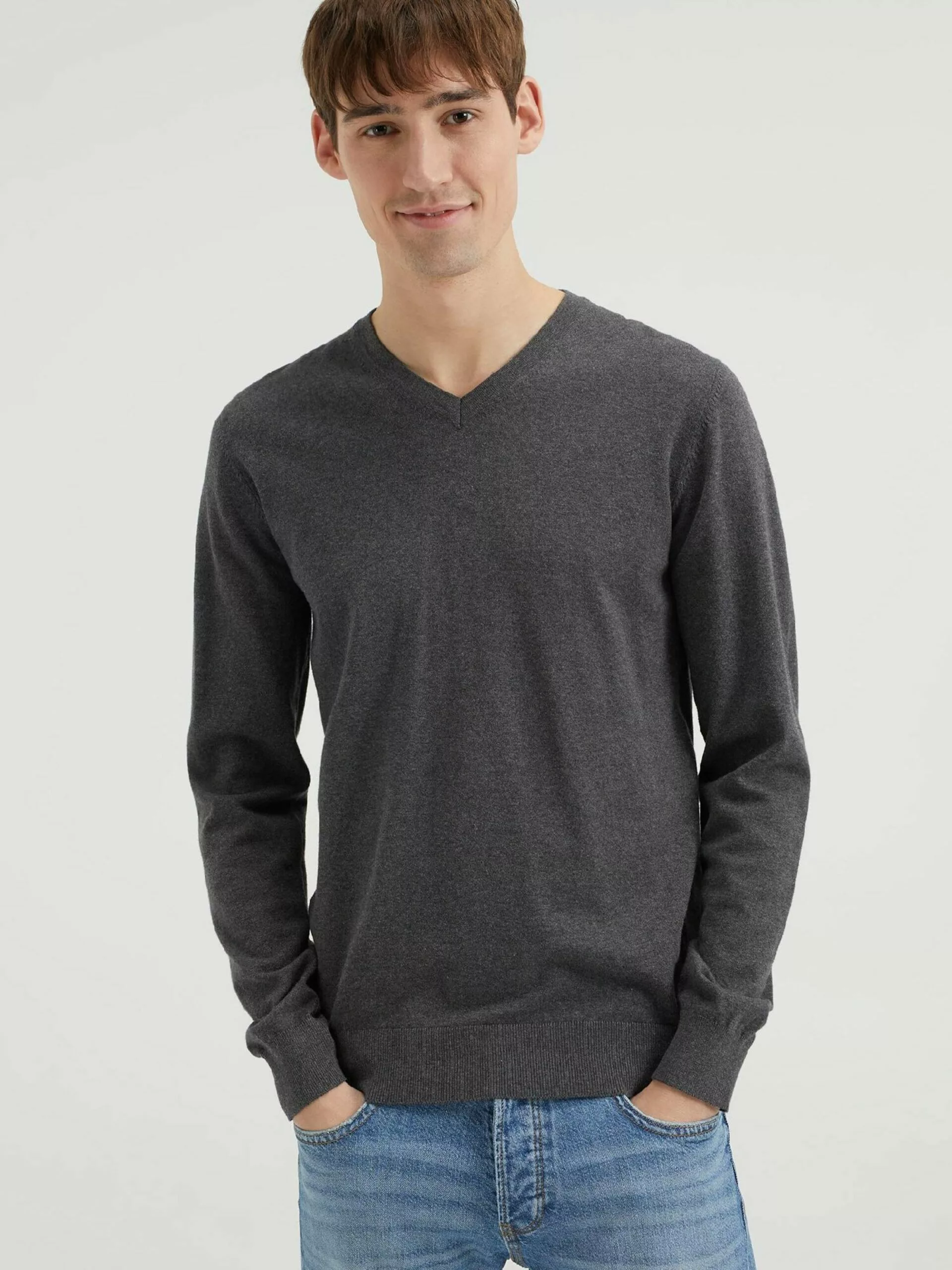 WE FASHION Pulls à Col En V Pull-over Homme Gris Chiné 2 WE FASHION Pulls à Col En V Pull-over Homme Gris Chiné – Image 2