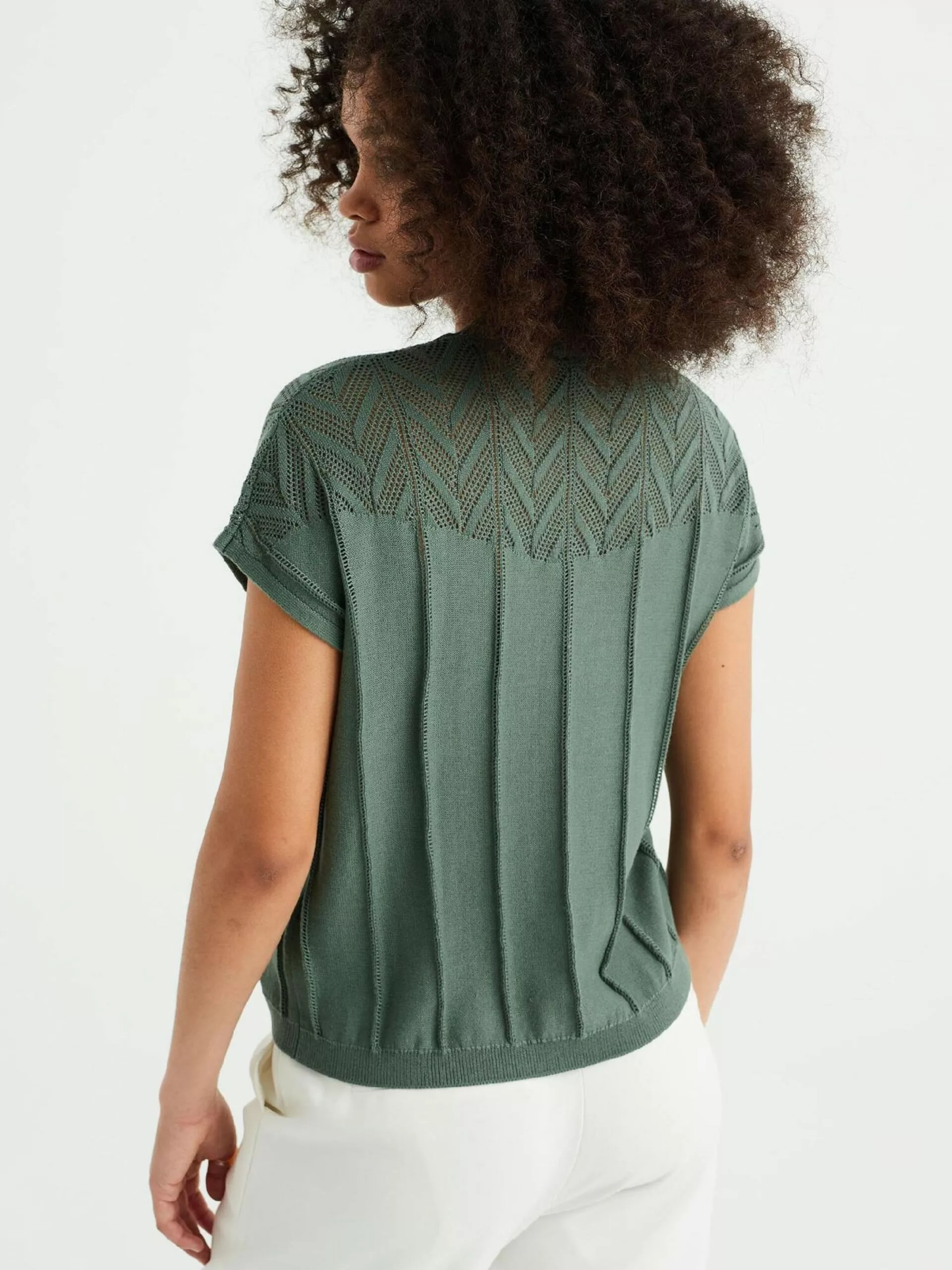 WE FASHION Pulls Maille Fine Pull-over Femme Vert 3 WE FASHION Pulls Maille Fine Pull-over Femme Vert – Image 3