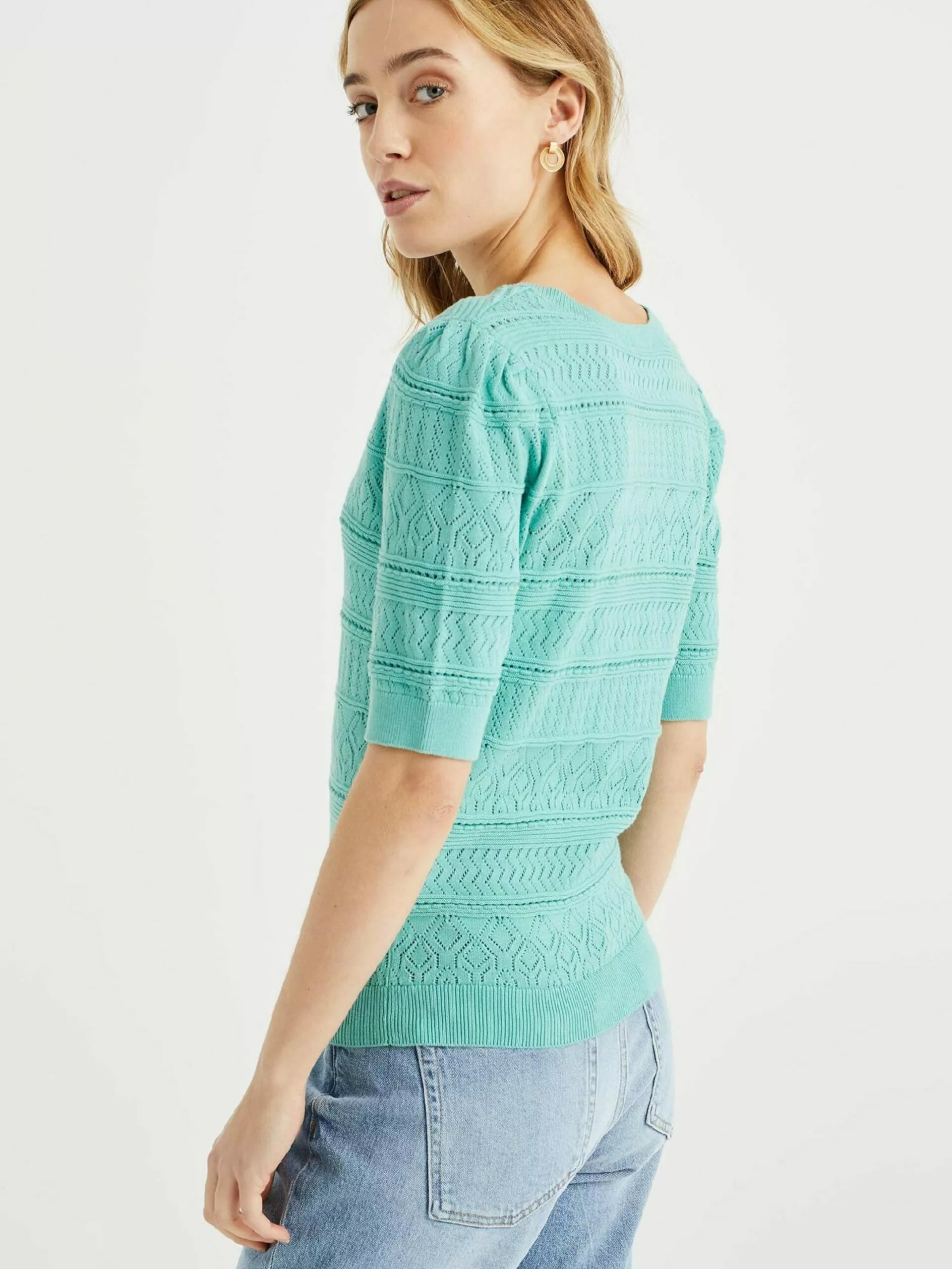 WE FASHION Pulls Maille Fine Pull-over Femme Bleu 3 WE FASHION Pulls Maille Fine Pull-over Femme Bleu – Image 3