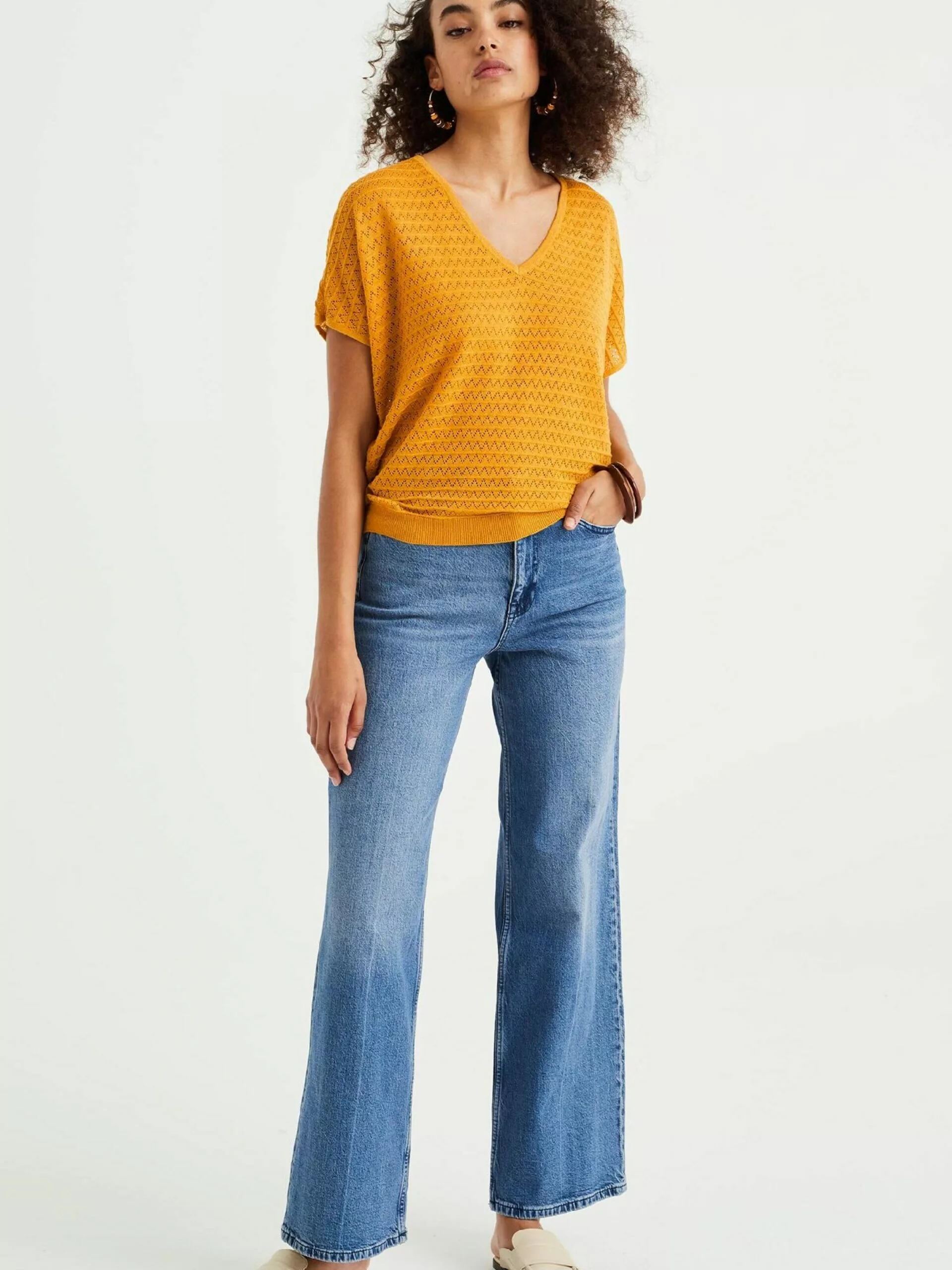 WE FASHION Pulls Maille Fine Pull-over Femme Safran 4 WE FASHION Pulls Maille Fine Pull-over Femme Safran – Image 4