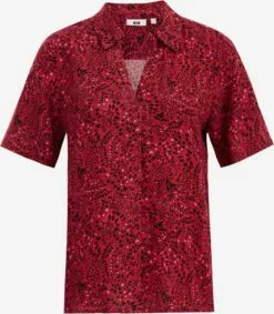 WE FASHION Blouses à Manches Courtes Chemisier Femme Lie De Vin / Rouge Clair