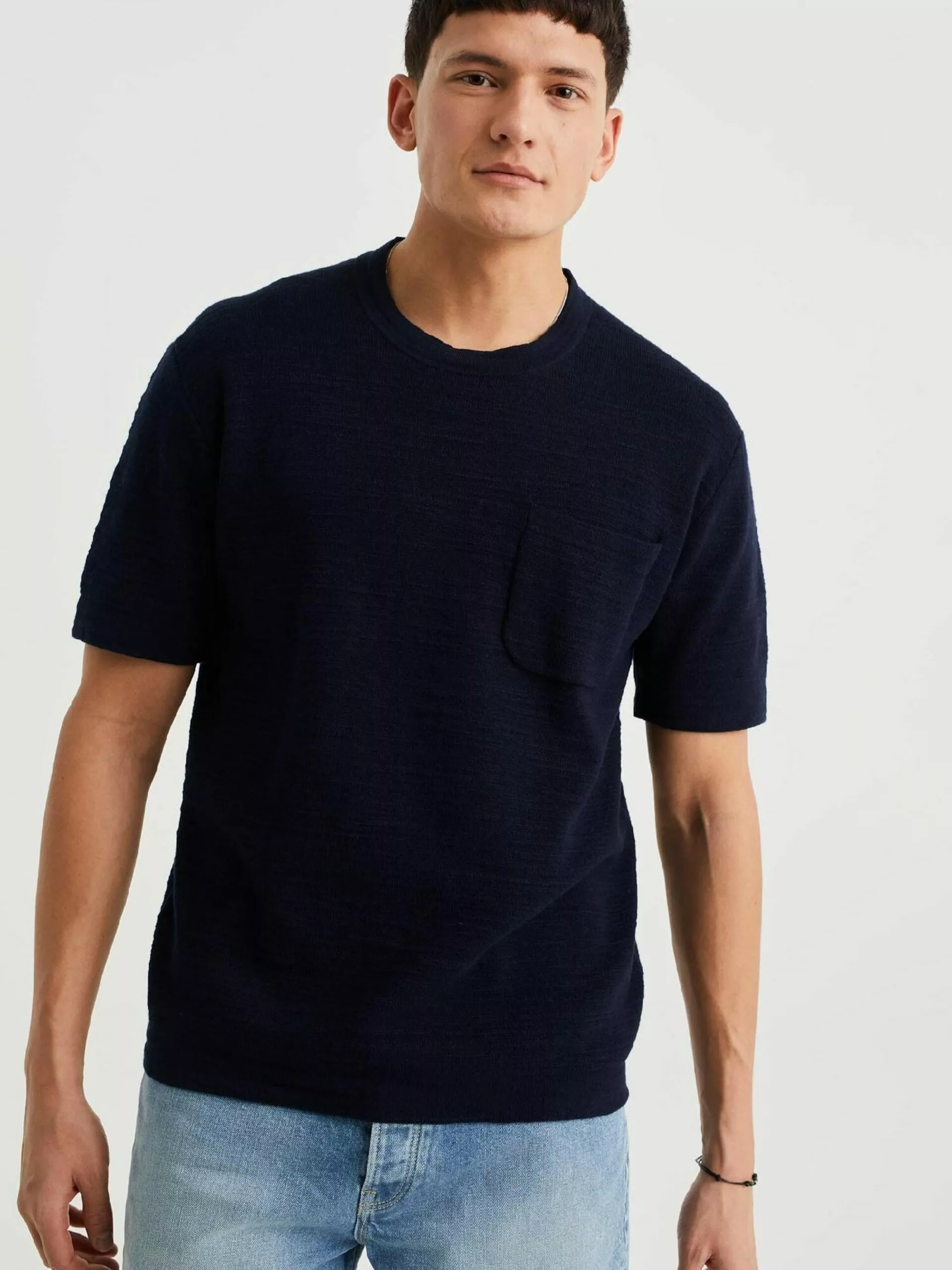 WE FASHION Pulls à Col Rond Pull-over Homme Bleu Foncé 2 WE FASHION Pulls à Col Rond Pull-over Homme Bleu Foncé – Image 2