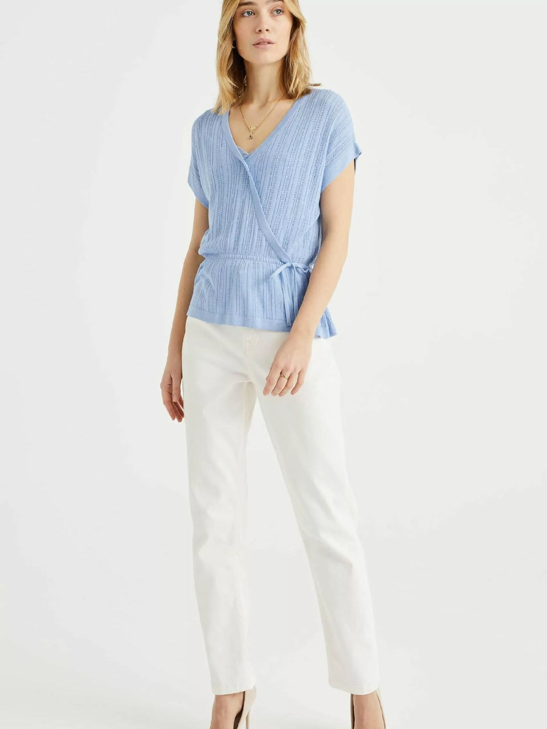 WE FASHION Pulls Maille Fine Pull-over Femme Bleu Clair 4 WE FASHION Pulls Maille Fine Pull-over Femme Bleu Clair – Image 4