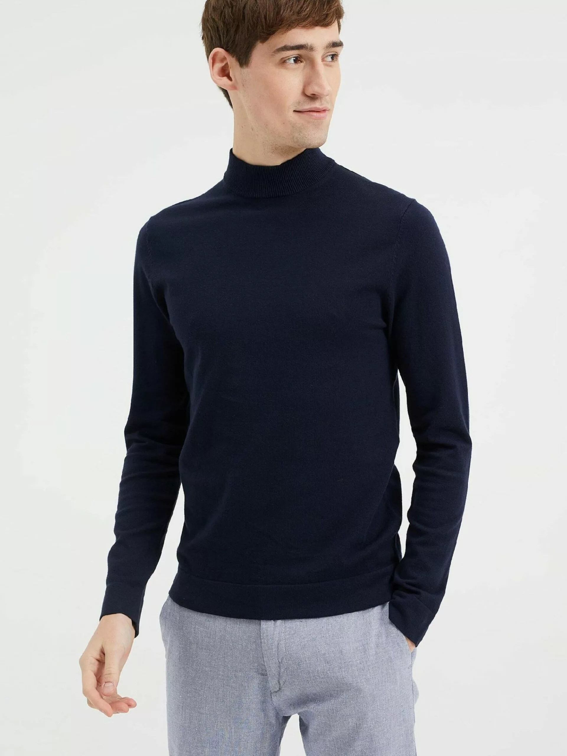 WE FASHION Pulls à Col Roulé Pull-over Homme Bleu Foncé 2 WE FASHION Pulls à Col Roulé Pull-over Homme Bleu Foncé – Image 2
