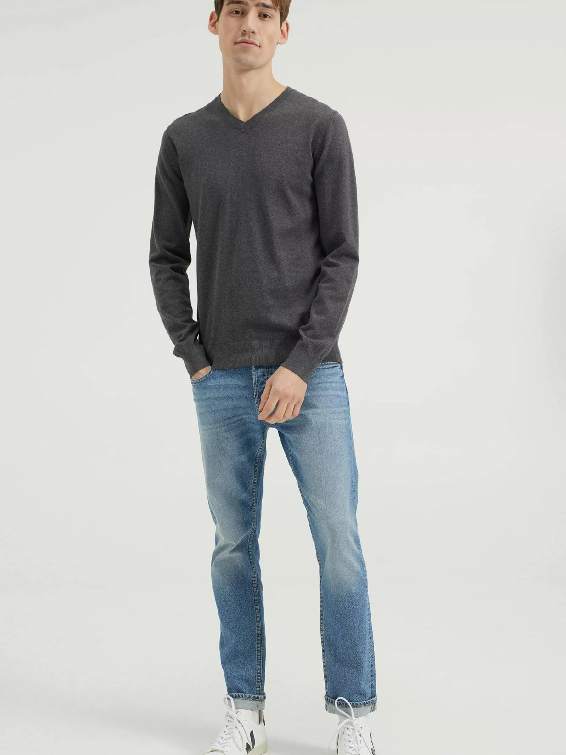 WE FASHION Pulls à Col En V Pull-over Homme Gris Chiné 4 WE FASHION Pulls à Col En V Pull-over Homme Gris Chiné – Image 4