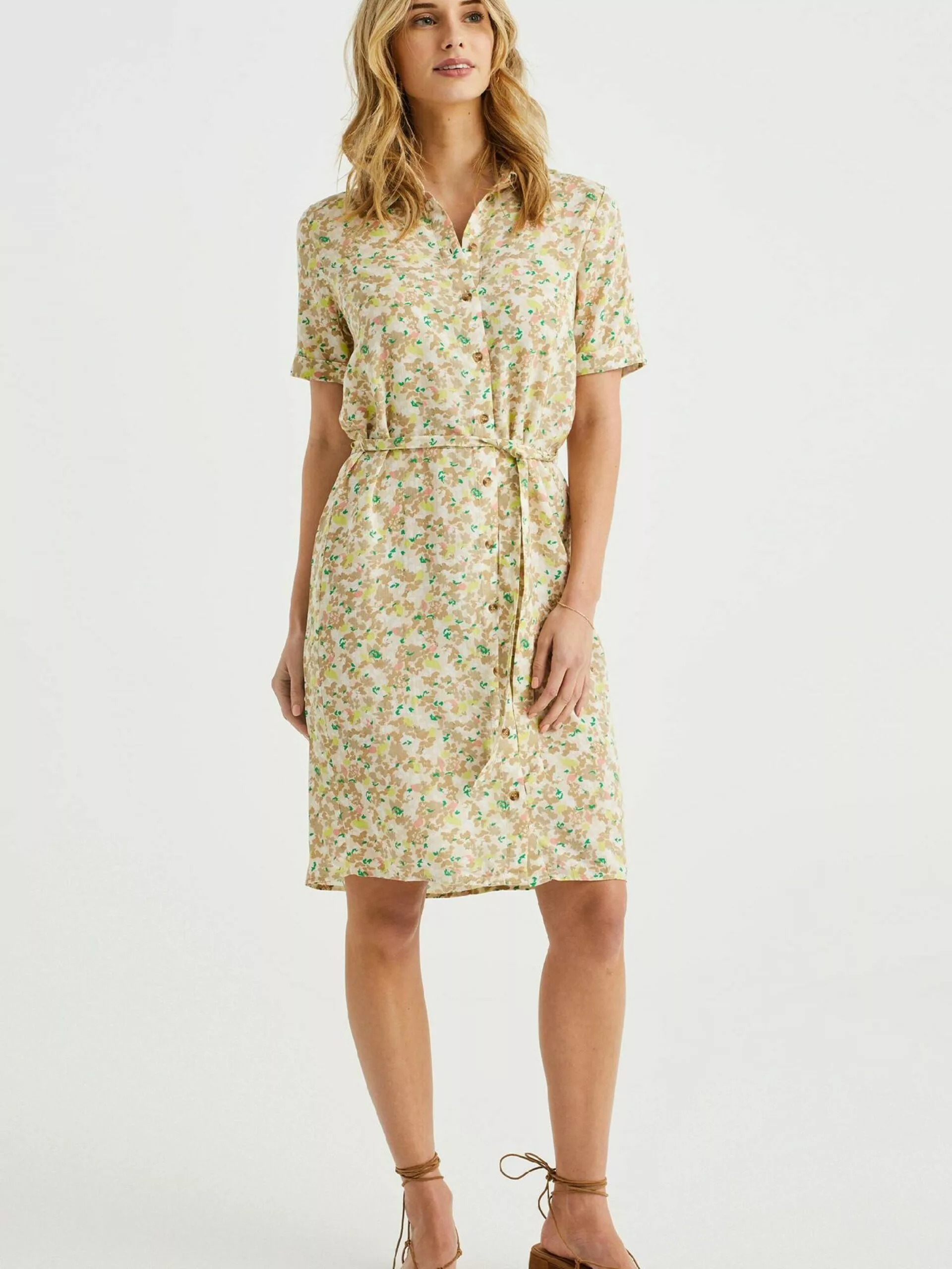 WE FASHION Robes Fluides Robe-chemise Femme Beige 2 WE FASHION Robes Fluides Robe-chemise Femme Beige – Image 2